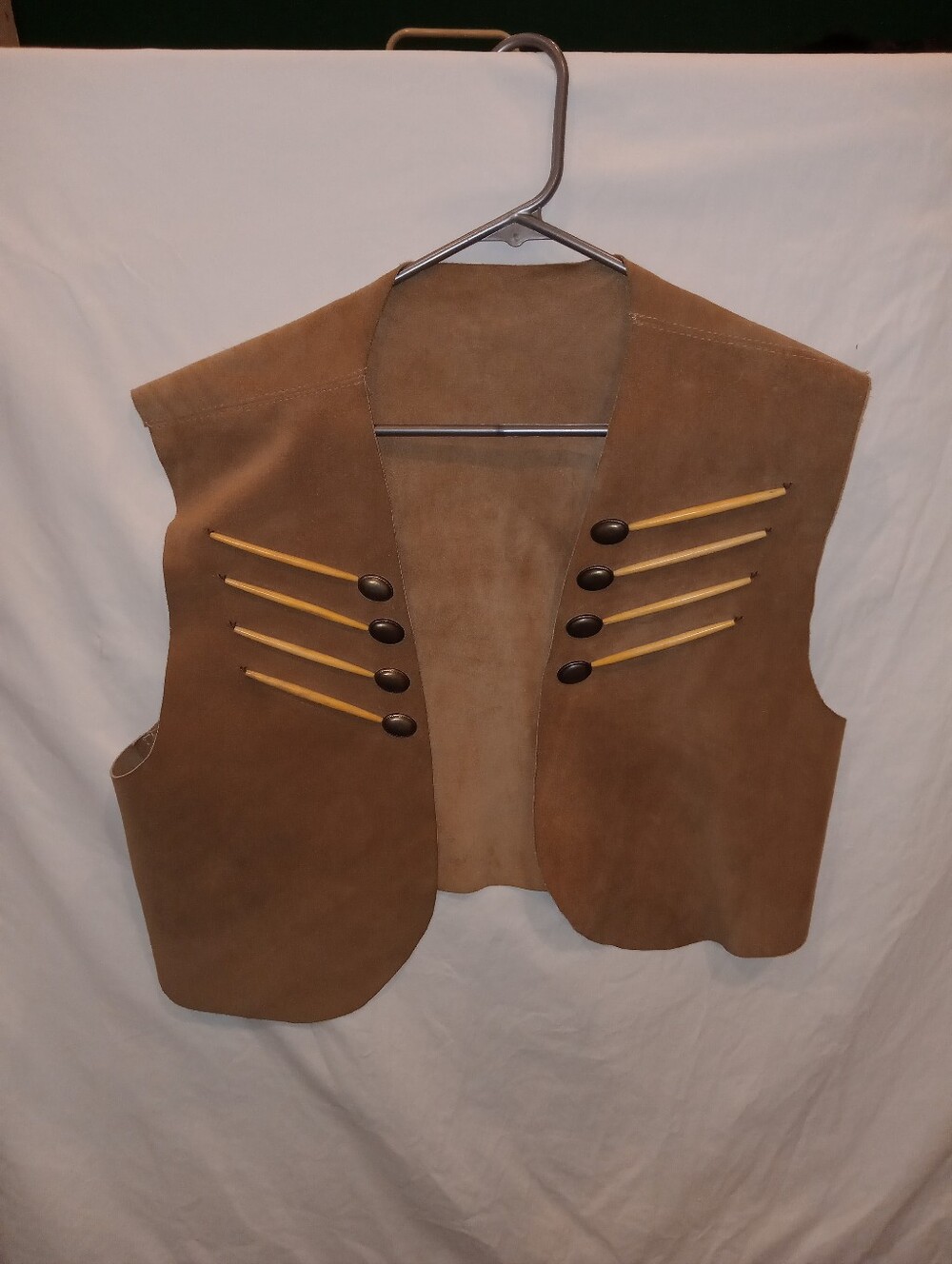 Vintage XL Tan Suede Vest with Real Bone Hairpipe Accents - Western Boho